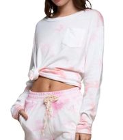 NEW  Women's Jojo Tie Dye Pullover Sweatshirt Pink White Cloud Size Large