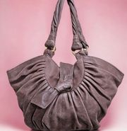 BCBGirls Taupe Leather Pleated Hobo Bag