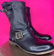 VINTAGE SHOE COMPANY VERONICA BLACK LEATHER DOUBLE BUCKLE MOTO PULL ON BOOT SIZE