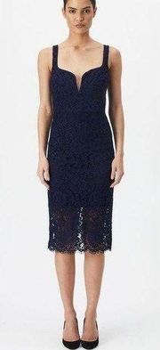 Bardot Adeline Midi Dress Women's 10 Navy Blue Sheath Sleeveless Plunge Neck NWT