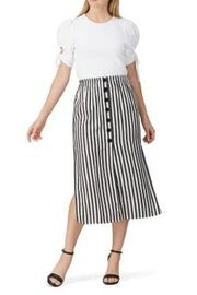 CUPCAKES AND CASHMERE Sandrine Black White Striped Side Slits Midi Skirt Size 2