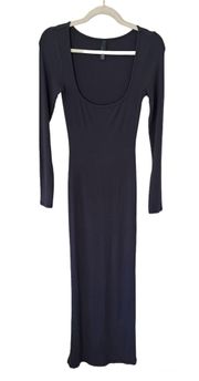 Soft Lounge Ribbed Stretch Jersey Long Sleeve Maxi Dress Dark Gray