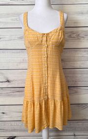 Yellow & White Patterned Button Down Sleeveless Dress