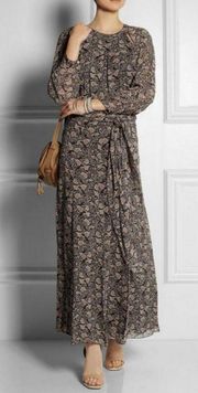 💕ISABEL MARANT💕 Drecious Printed Georgette Maxi Dress Mushroom Bird Floral 42