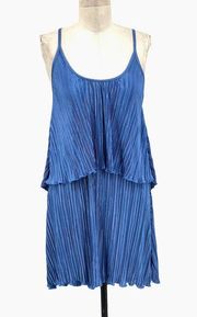 Alexis Plisse Pleated Sleeveless Tiered Mini Dress Blue Size Medium