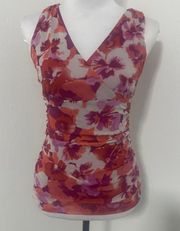 Women’s Sleeveless Floral V-Neck Top, Size Small