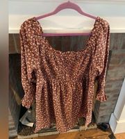 Blush XL Off The Shoulder Smocked Bust Peasant Blouse Mauve Floral Print