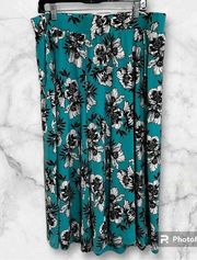 Womens Plus Lane Bryant Wide Leg Pants, 18/20, Teal, Floral Print With Pockets