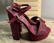 Juicy Couture Women’s 6.5 Maroon Burgundy Rhinestone Faux Suede Slingback Heels