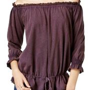 William Rast Purple Off Shoulder Blouse Boho Shirt