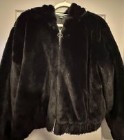 Black Faux Fur Hooded Jacket