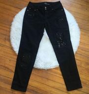 Soho Black Distressed Sequin patched jeans