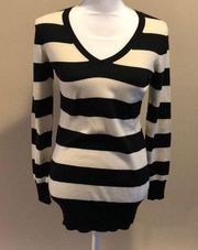 Milly Cream & Black Striped V Neck Sweater