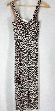 Good American Button Front Leopard Midi Stretch Knit Dress Size XS