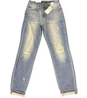 Judy Blue Adelene Mid Rise Girlfriend Cuffed Jeans - Dark Blue - size 29