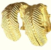 GIVENCHY Signed Gold Plated Vintage Feather lTextured Hoop Earrings