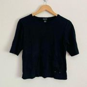 Vintage  Boxy Black T Shirt Cotton Pocket Detail Crew Neck Neutral