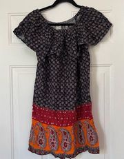 BeachLunchLounge Dress XS Mini Navy Paisley Summer Blue Orange Pink Bohemian NWT