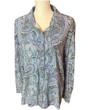 Vtg 90s White Stag Paisley Button Down Polyester Shirt Blouse Sz L/XL