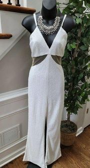 Xtaren Juniors White 100% Polyester V-Neck Casual Strappy Jumpsuits Suit Size L