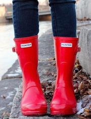 Short Red Glossy  Rain Boots