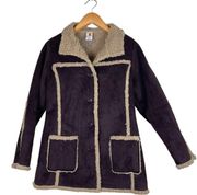 Womens Size Large Dark Brown Faux Suede Sherpa Lined Boulder Parka Coat