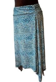 New York & Company Vintage Blue Faux Snakeskin Mermaid Hem Asymmetric Midi Skirt