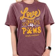 Simply Southern  Maroon Vintage Collection Love Has 4 Paws T-Shirt