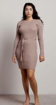 Revamped Tie Waist Ribbed Sweater Dress