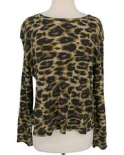 RDI Leopard Animal Print Oversized Waffle Knit Long Sleeve Top Size XS NWT