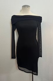 ASYOU Mesh Bardot Asymmetric Hem Mini Dress 608