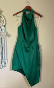 Camo Asymmetric Satin Dress Green Forest Size Medium