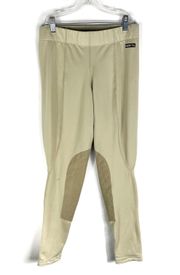 Equestrian Performance Suede Patch Knee Beige Khaki Performance Tights