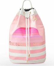 Victorias Secret drawstring backpack pink half moon striped