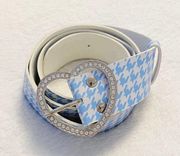 Sugar Thrillz Pastel Blue White Houndstooth Doll Heart Crystal Belt