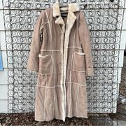 Big Chill Faux Shearling Leather Patchwork Penny Lane Full Length Trench Coat