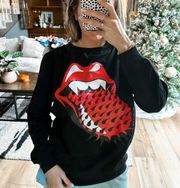 Rolling Stones Sweatshirt Small Women Black Pullover Tongue Lips Long Sleeve NWT