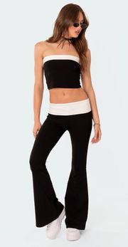 Contrast Fold Over Flared Leggings