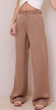 Bella Dahl Harper Wide Leg Pants Linen Lyocell Mocha Brown Sz 27