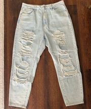 Light Blue Wash Riot Vintage Distress Mom Jeans