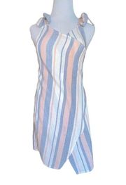 ASOS  DESIGN Woven Stripe Tie Side Wrap Beach Dress Women Size 4 New White Blue