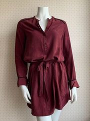 Zadig & Voltaire Maroon Oxblood Belted Waist Silk Peasant Dress sz Small PW14