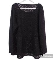 Lane Bryant Black Lace Sheer Long Sleeve Peplum Top Size 22