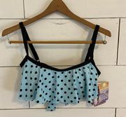 Coco Rave Blue with Black Polka Dots Ruffle Bikini Top.