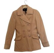 Moda International Women’s XS Pea Coat Camel Tan Wool Blend