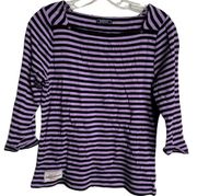 American Living Shirt Womens Medium Purple Black Striped 3/4 Sleeve Square Neck