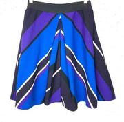 Sportmax Code MaxMara Full Circle Skater Skirt Blue Black Geometric Print Size 4