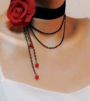 🍒BLACK CHOKER WITH RED ROSE AND BEADED DETAILS 🍒