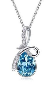 3Ct Pear Cut Blue Topaz Solitaire Pendant 18KGP White Gold Finish 18" Free Chain