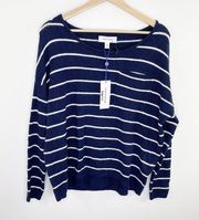 Popsugar Sailor Blue Striped Round Neck Knit Sweater Women's Size Small S NWT